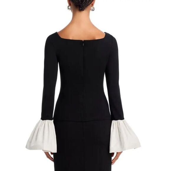 Staud Women's Black Ivory Contrast Bell Cuff Long Sleeve Jersey Top Medium NWOT - Picture 4 of 8
